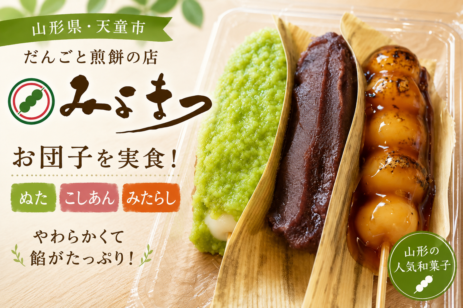 山形県天童市 みよまつのぬた・こしあん・みたらし団子
